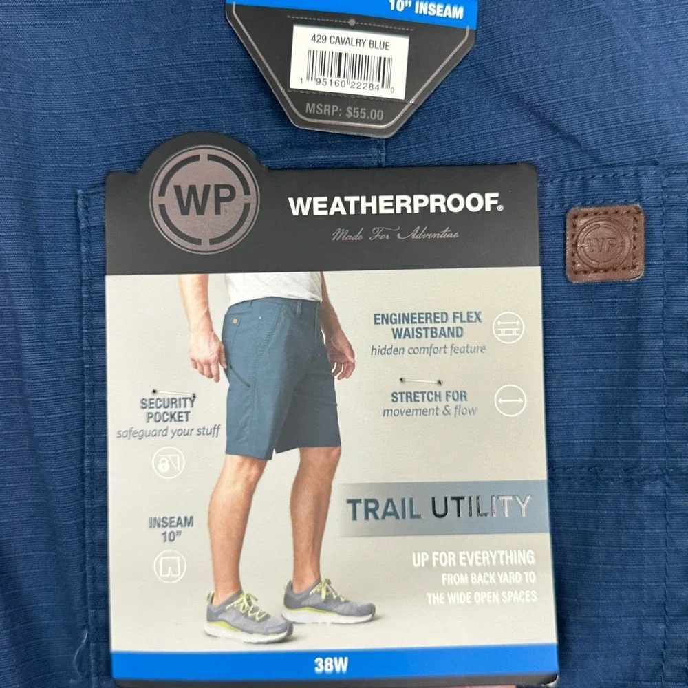 NEW Weatherproof Shorts Mens 38 Blue Trail Utility Cargo Hiking Outdoor Ripstop